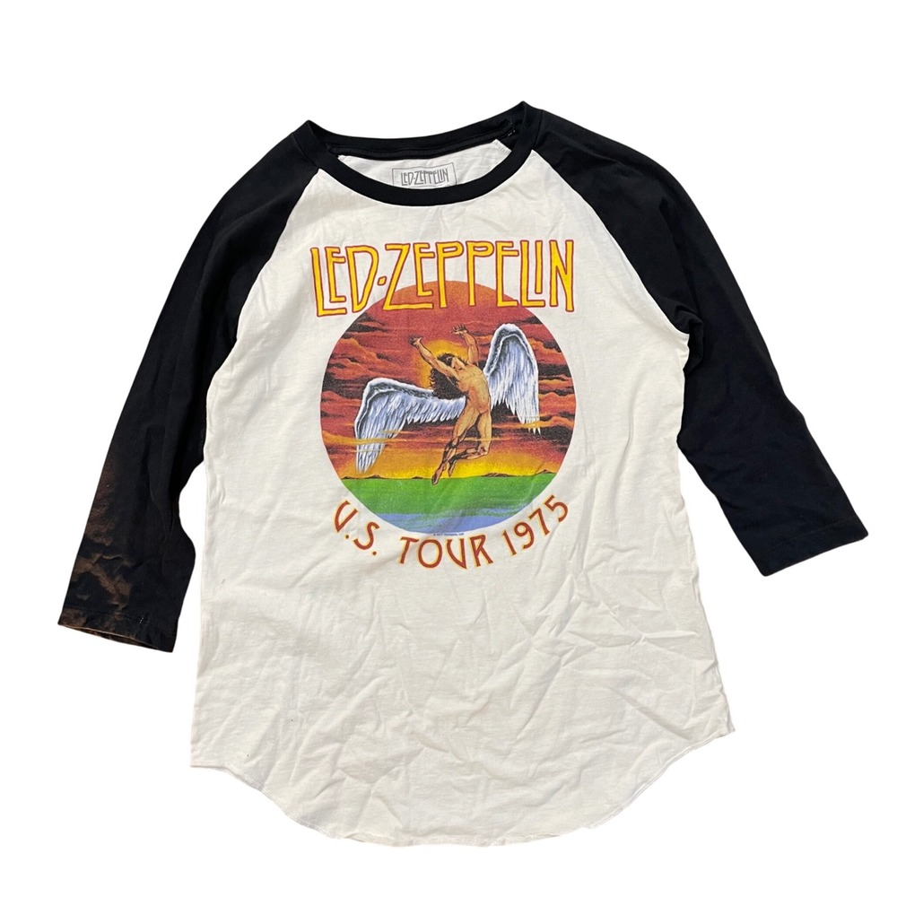 Led Zeppelin US Tour 1975 Raglan Baseball Tee Black White Large